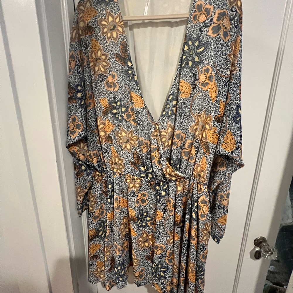 Free People Asymmetrical Floral Dress in Blue and Orange - Picture 2 of 6